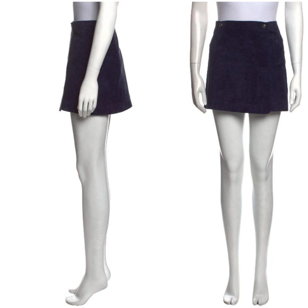 Theory IWG Wrap Skirt Brilliant Skirt Navy Fulton Fuax Suede Skirt NWT 195